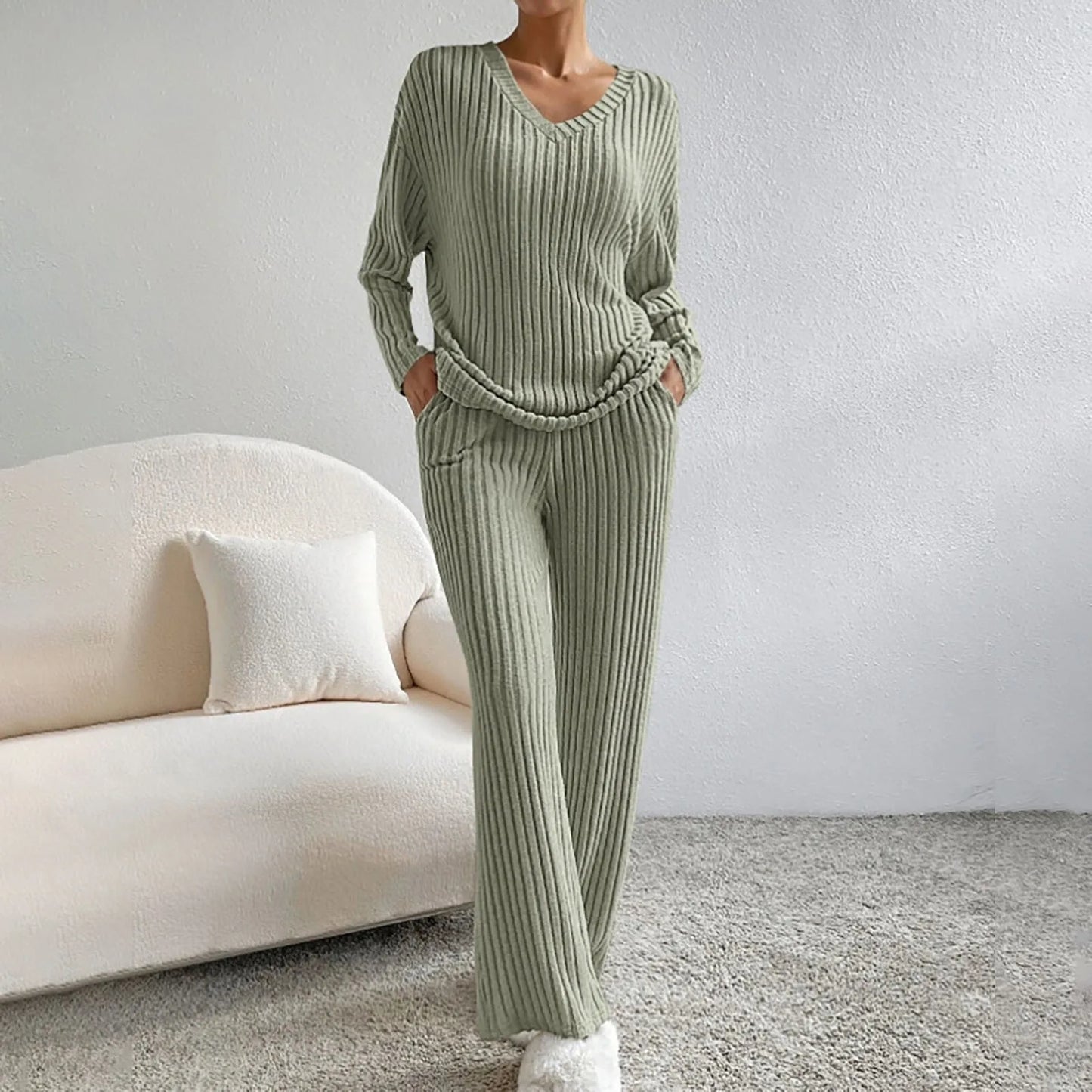 Relaxed Relaxed Ribbed Two Piece Lounge Set For Women | Mireva