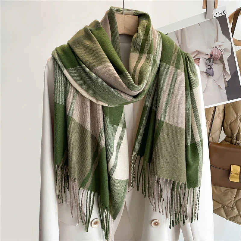 Elevated Classic Plaid Fringe Scarf For Women | Elowenra