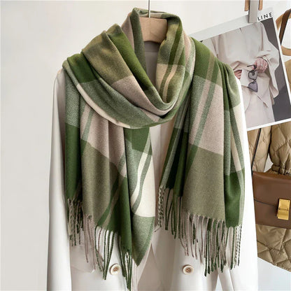 Elevated Classic Plaid Fringe Scarf For Women | Elowenra
