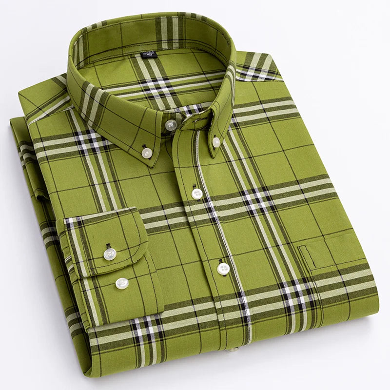 Lustrous Classic Check Button Down Shirt For Men | Cedric