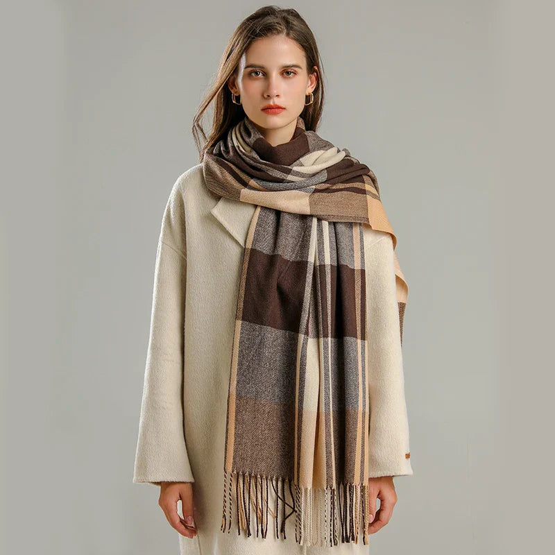 Elevated Classic Plaid Fringe Scarf For Women | Elowenra