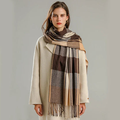 Elevated Classic Plaid Fringe Scarf For Women | Elowenra