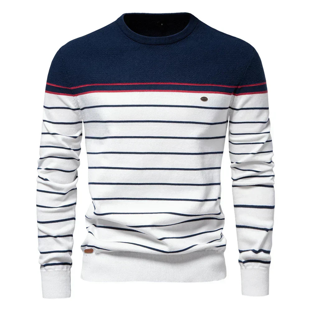 Adventurous Striped Crew Neck Sweater For Men | Almeric