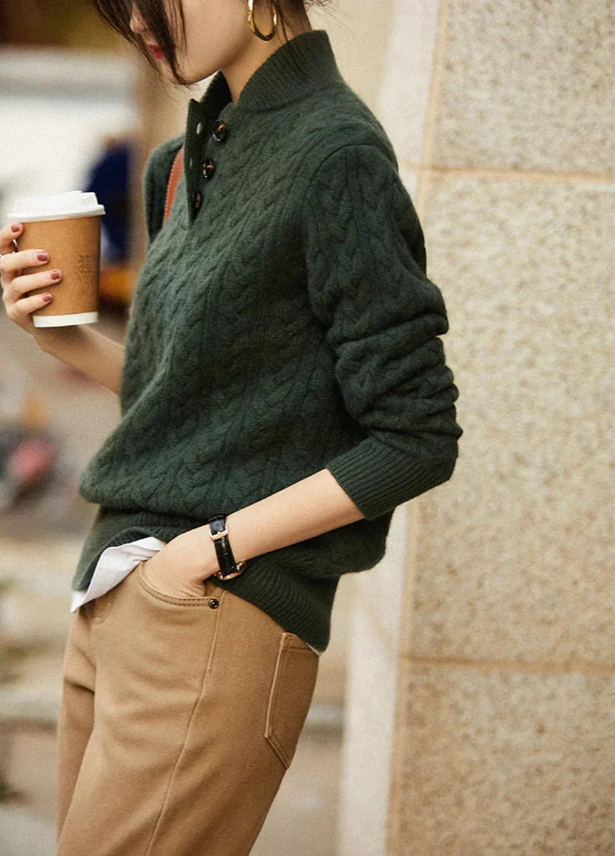 Noon Cable Detail Half Button Sweater For Women | Isabelle