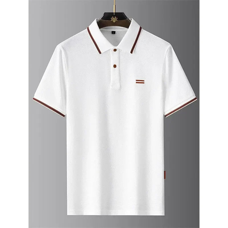 Ivory Textured Trim Polo Shirt for Men | Alvaro