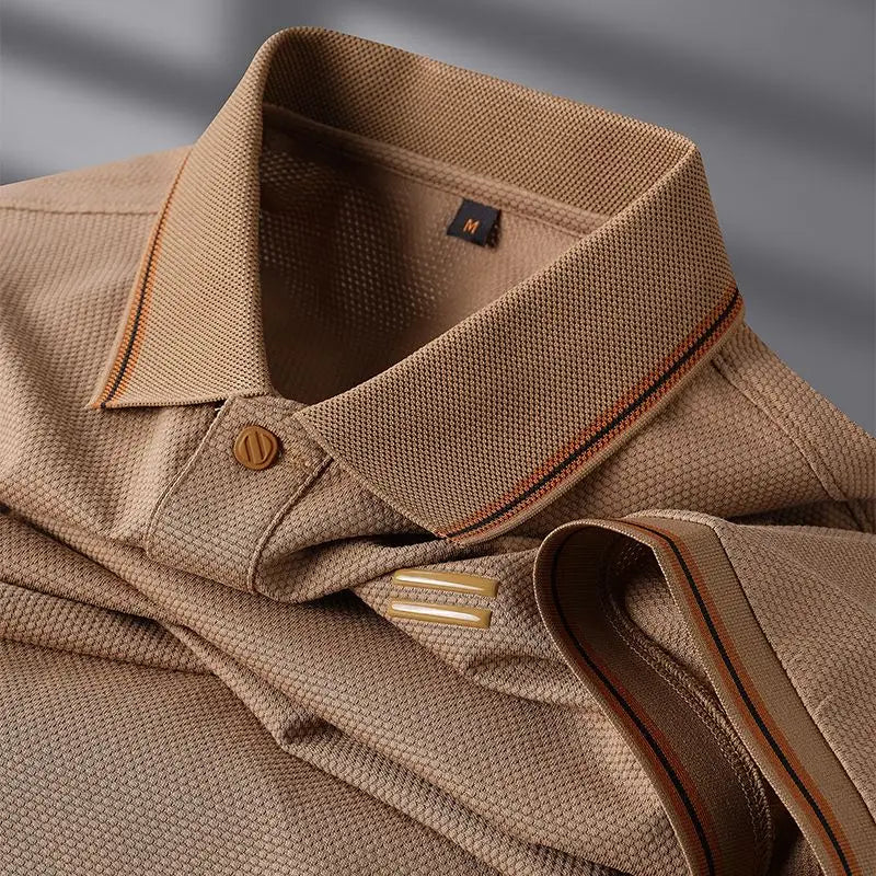 Ivory Textured Trim Polo Shirt for Men | Alvaro