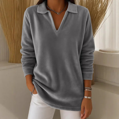 Contemplative Collared V-neck jumper with soft-touch feel for women | Amelia