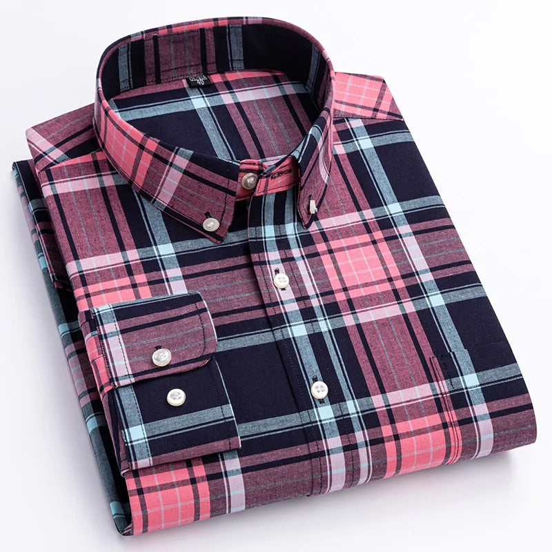 Lustrous Classic Check Button Down Shirt For Men | Cedric