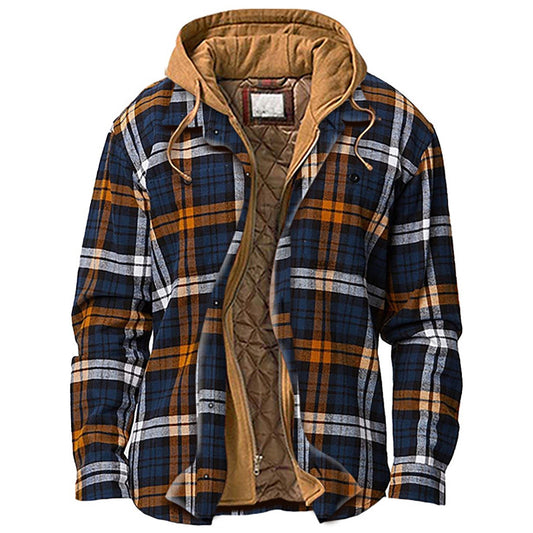 Cultured Lined check overshirt jacket with hood for men | Hendrik