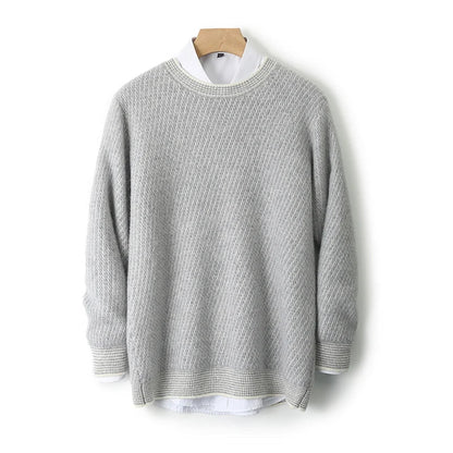 Cream Textured Crew Neck Sweater for Men | Jheo