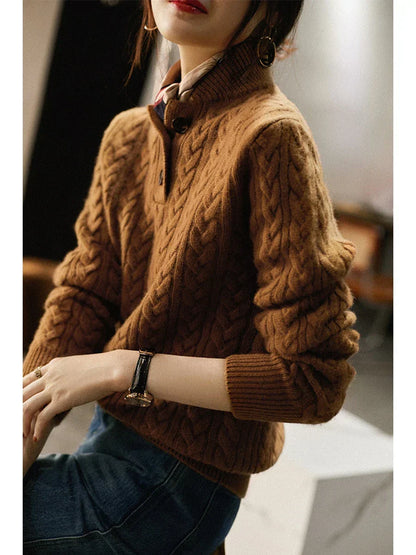 Noon Cable Detail Half Button Sweater For Women | Isabelle