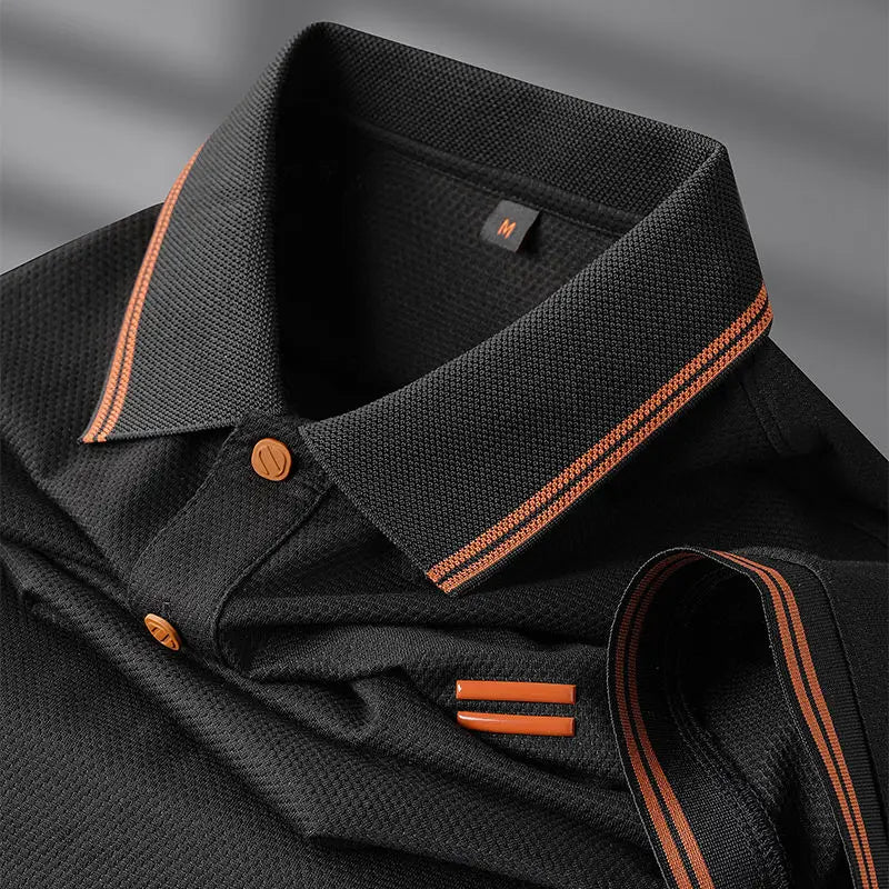 Ivory Textured Trim Polo Shirt for Men | Alvaro