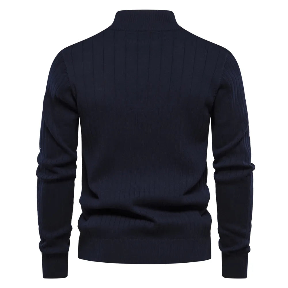 Lavender Ribbed Zip Neck Sweater for Men | Corin
