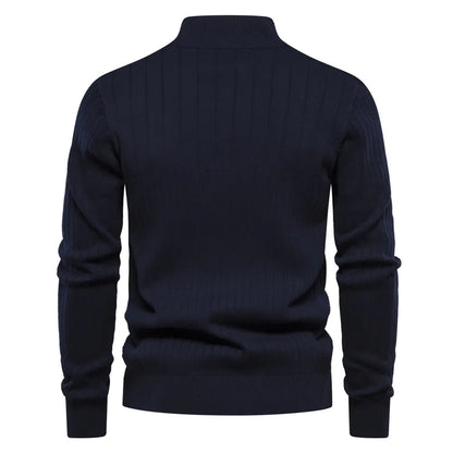 Lavender Ribbed Zip Neck Sweater for Men | Corin