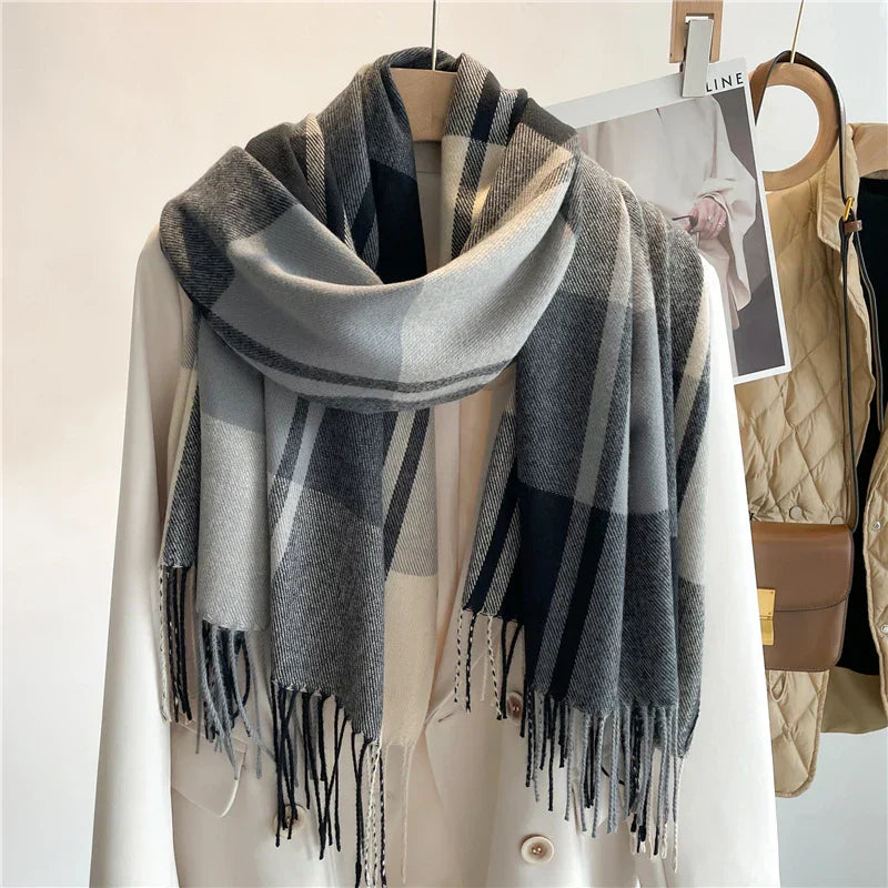 Elevated Classic Plaid Fringe Scarf For Women | Elowenra
