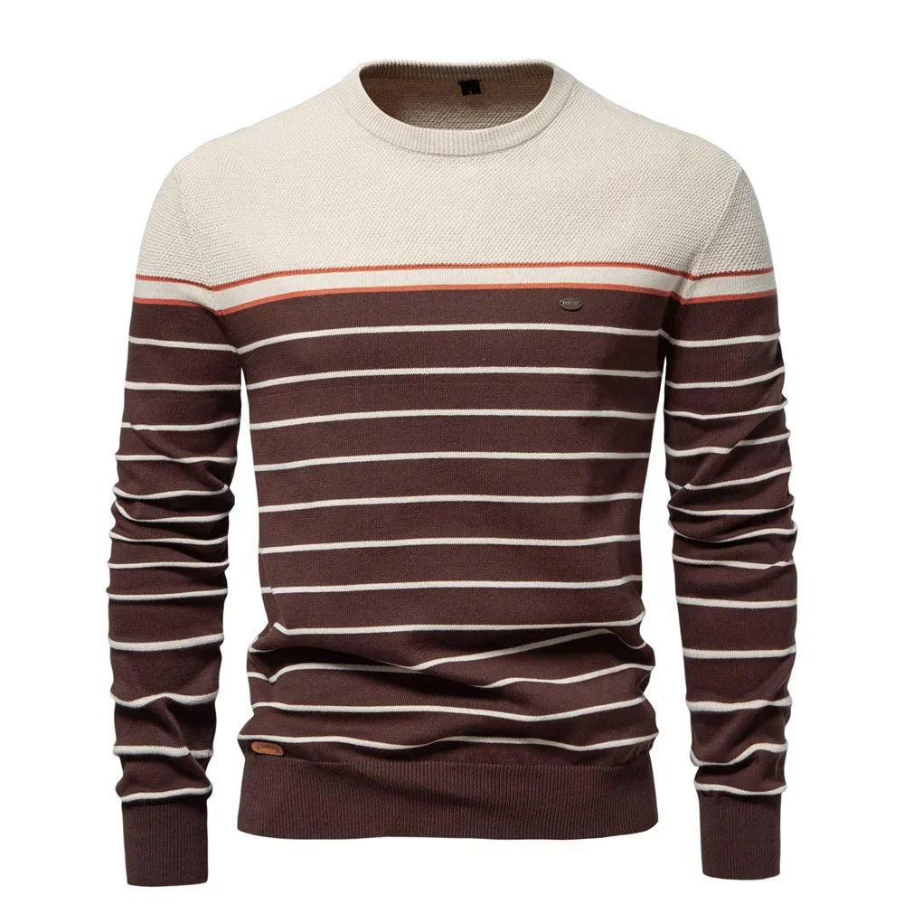 Adventurous Striped Crew Neck Sweater For Men | Almeric