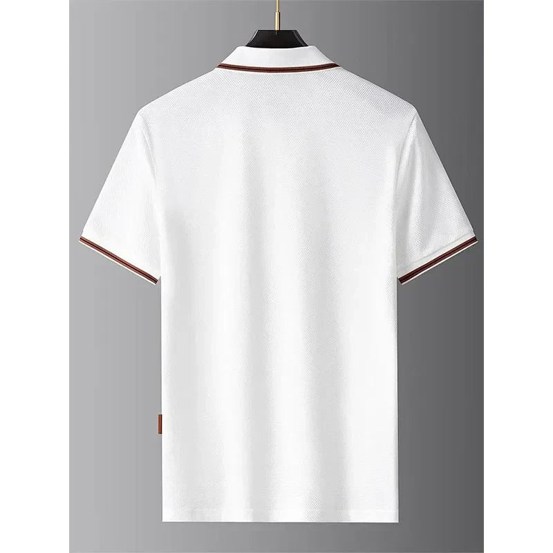 Ivory Textured Trim Polo Shirt for Men | Alvaro
