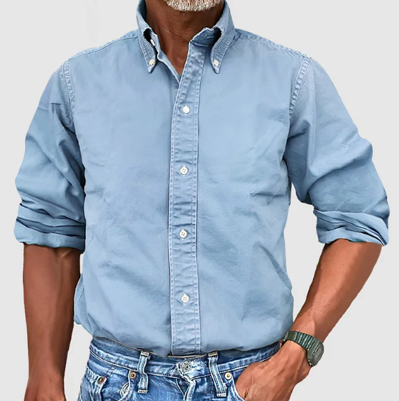 Woven Classic Long Sleeve Button Shirt For Men | Mark