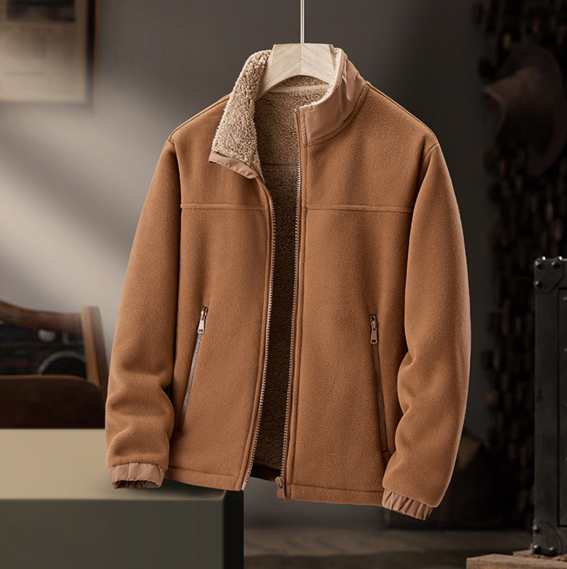 Matte Zip Front Sherpa Jacket for Men | Calder