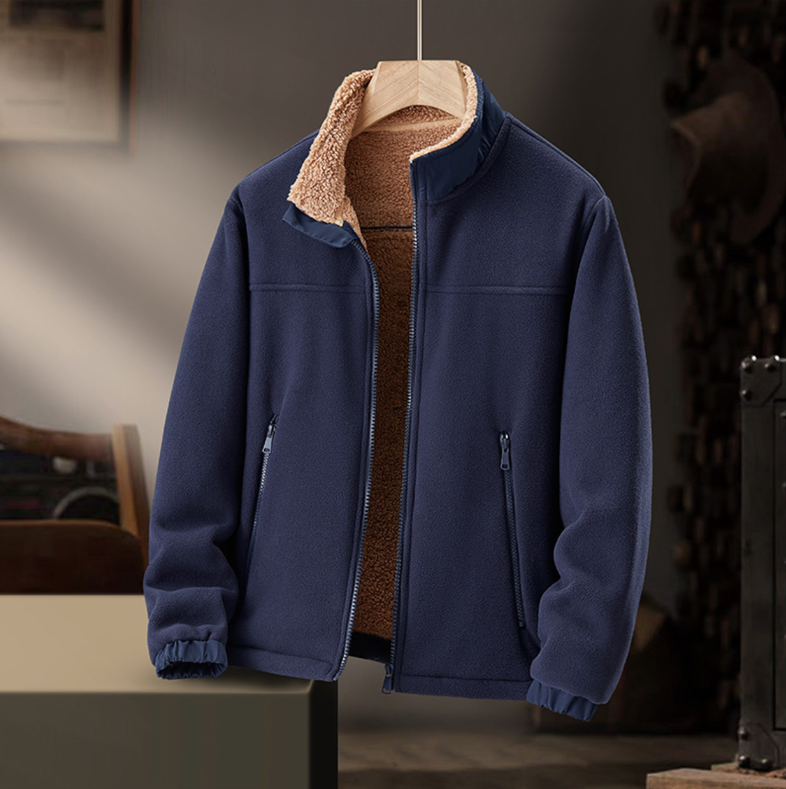 Matte Zip Front Sherpa Jacket for Men | Calder