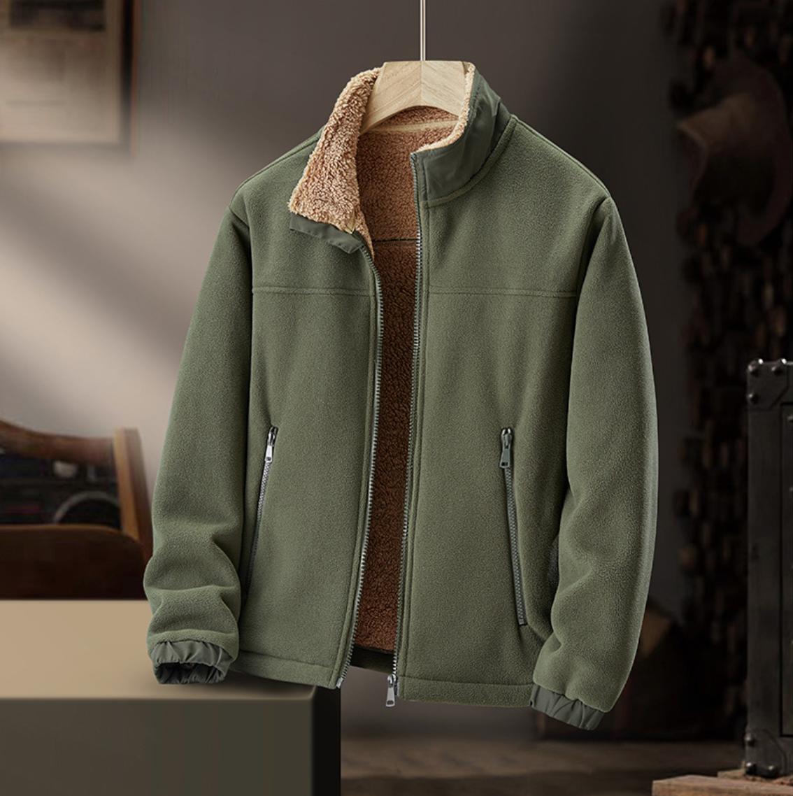 Matte Zip Front Sherpa Jacket for Men | Calder