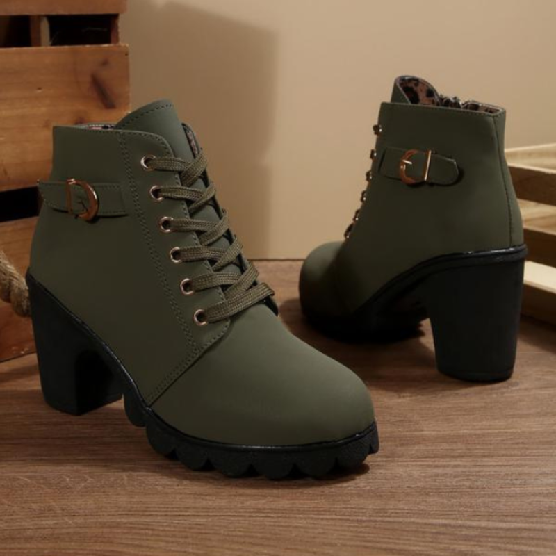 Riverside Lace Up Buckle Chunky Ankle Boots For Women | Elara