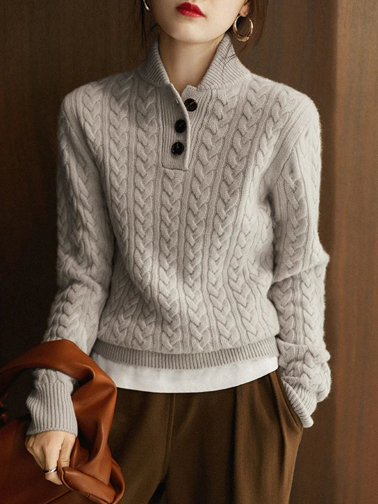 Noon Cable Detail Half Button Sweater For Women | Isabelle