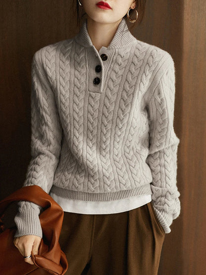 Noon Cable Detail Half Button Sweater For Women | Isabelle