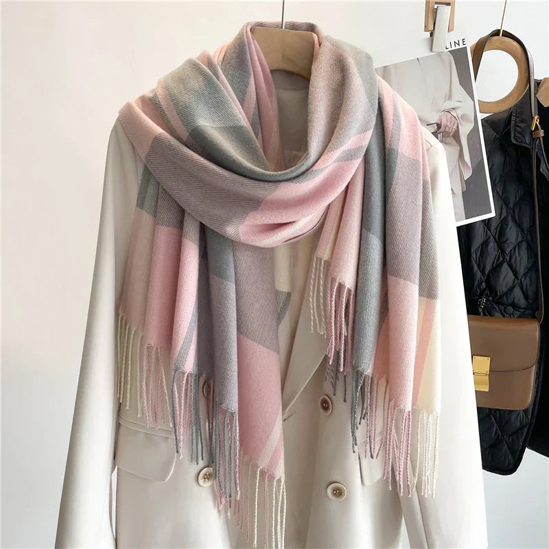 Elevated Classic Plaid Fringe Scarf For Women | Elowenra