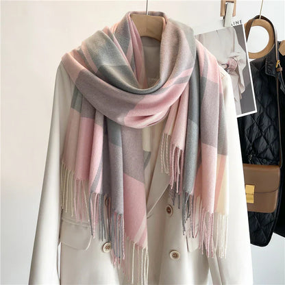 Elevated Classic Plaid Fringe Scarf For Women | Elowenra