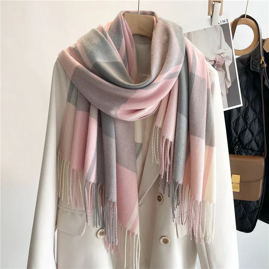 Elevated Classic Plaid Fringe Scarf For Women | Elowenra