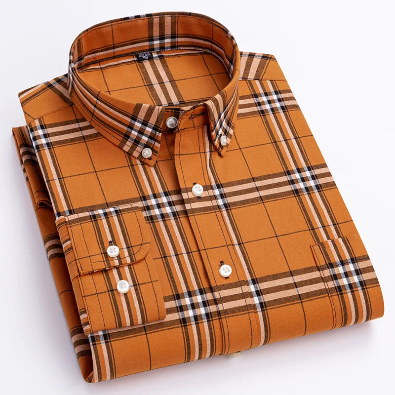Lustrous Classic Check Button Down Shirt For Men | Cedric