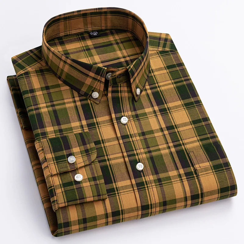 Lustrous Classic Check Button Down Shirt For Men | Cedric