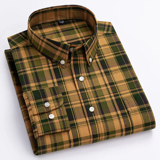 Lustrous Classic Check Button Down Shirt For Men | Cedric