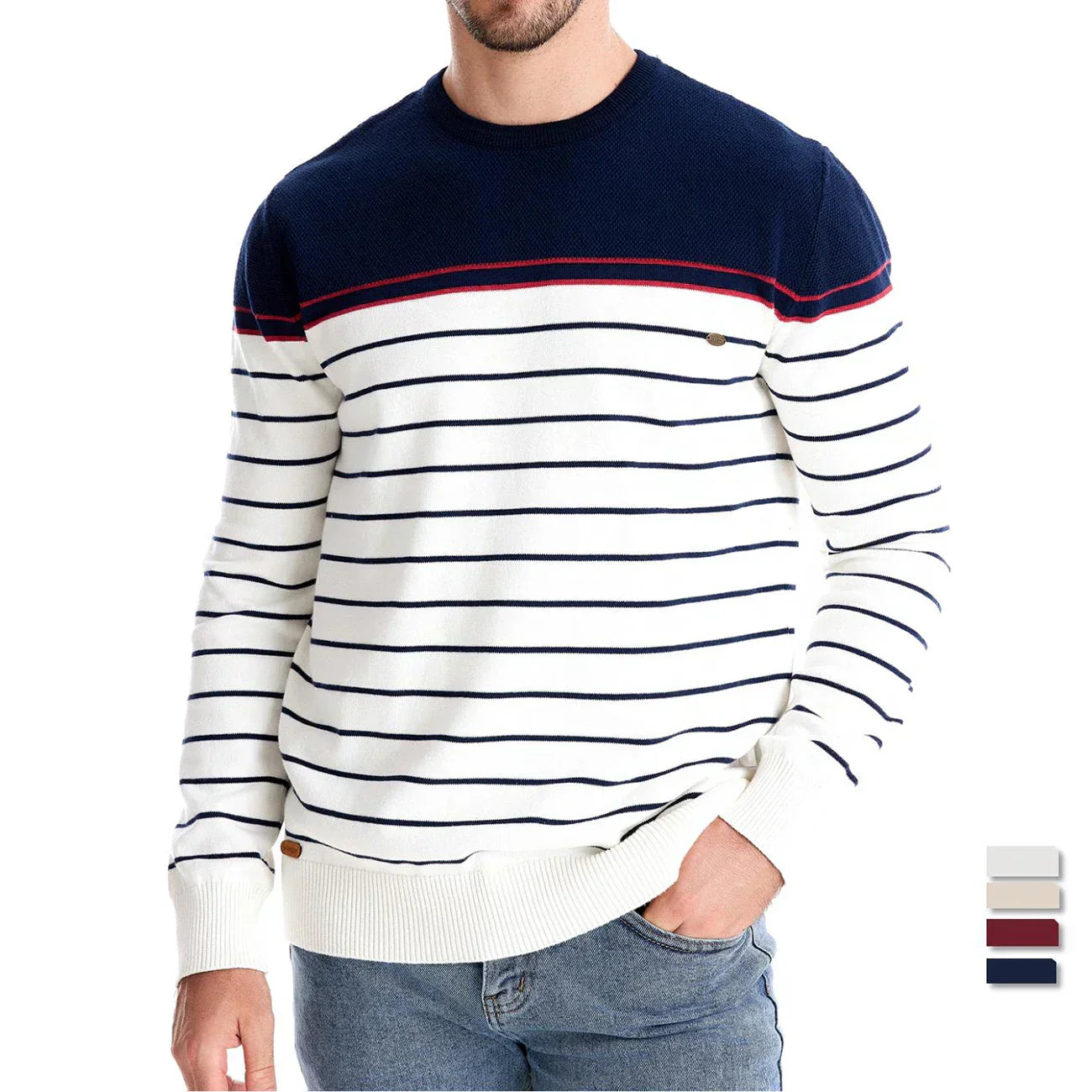 Adventurous Striped Crew Neck Sweater For Men | Almeric