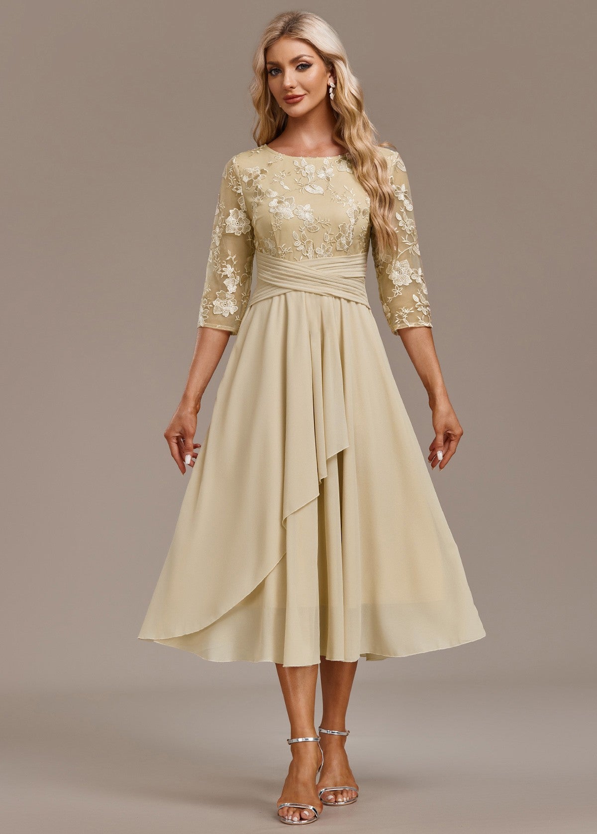 Notable Navy lace short sleeve midi dress for women | Sophie