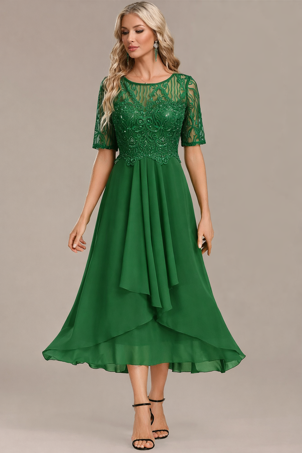 Notable Navy lace short sleeve midi dress for women | Sophie