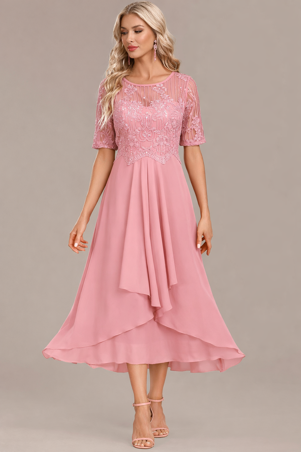 Notable Navy lace short sleeve midi dress for women | Sophie