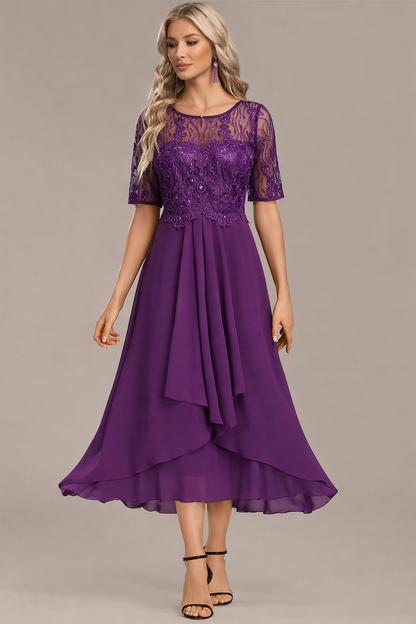 Notable Navy lace short sleeve midi dress for women | Sophie