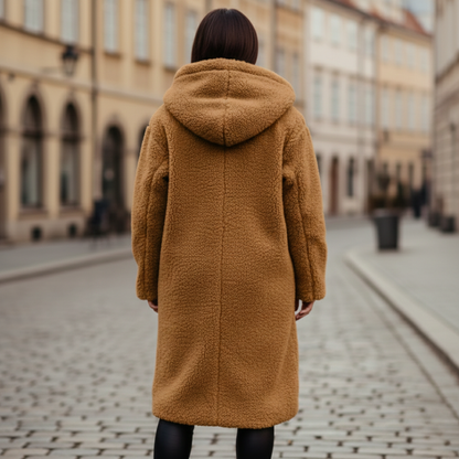 Luxe Long Hooded Textured Coat For Women | Ardelia