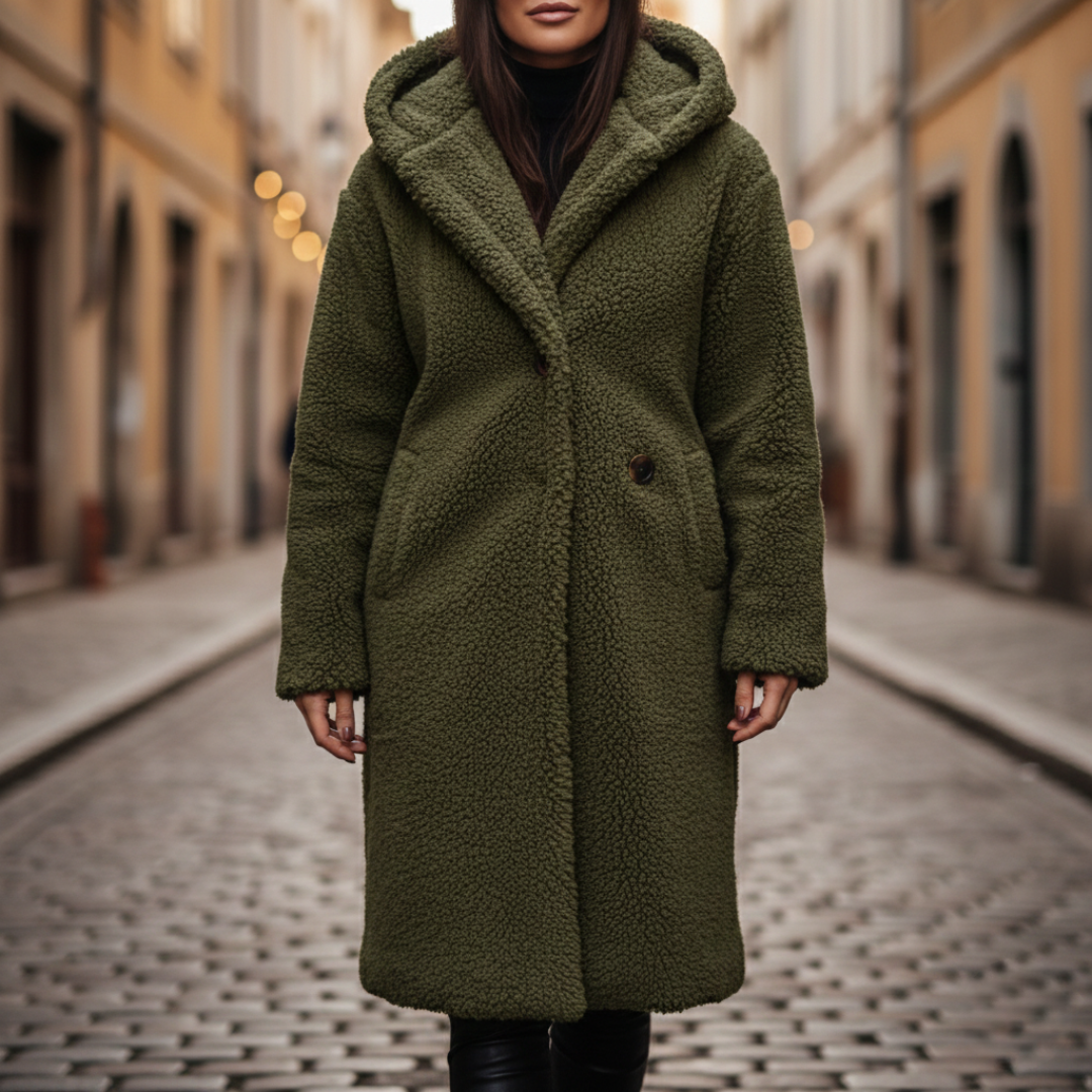 Luxe Long Hooded Textured Coat For Women | Ardelia