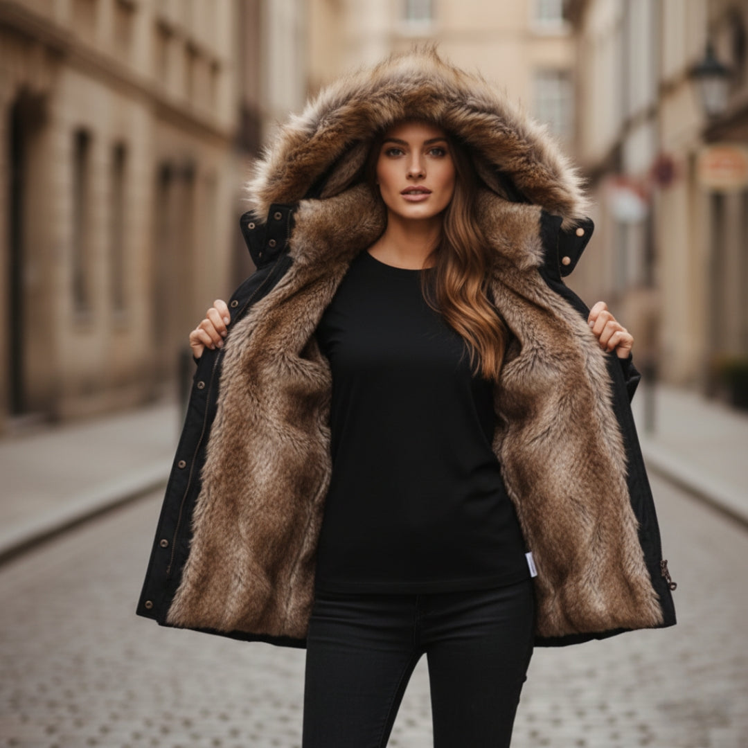 Refined Faux Fur Hooded Quilted Parka For Women | Caldrisa