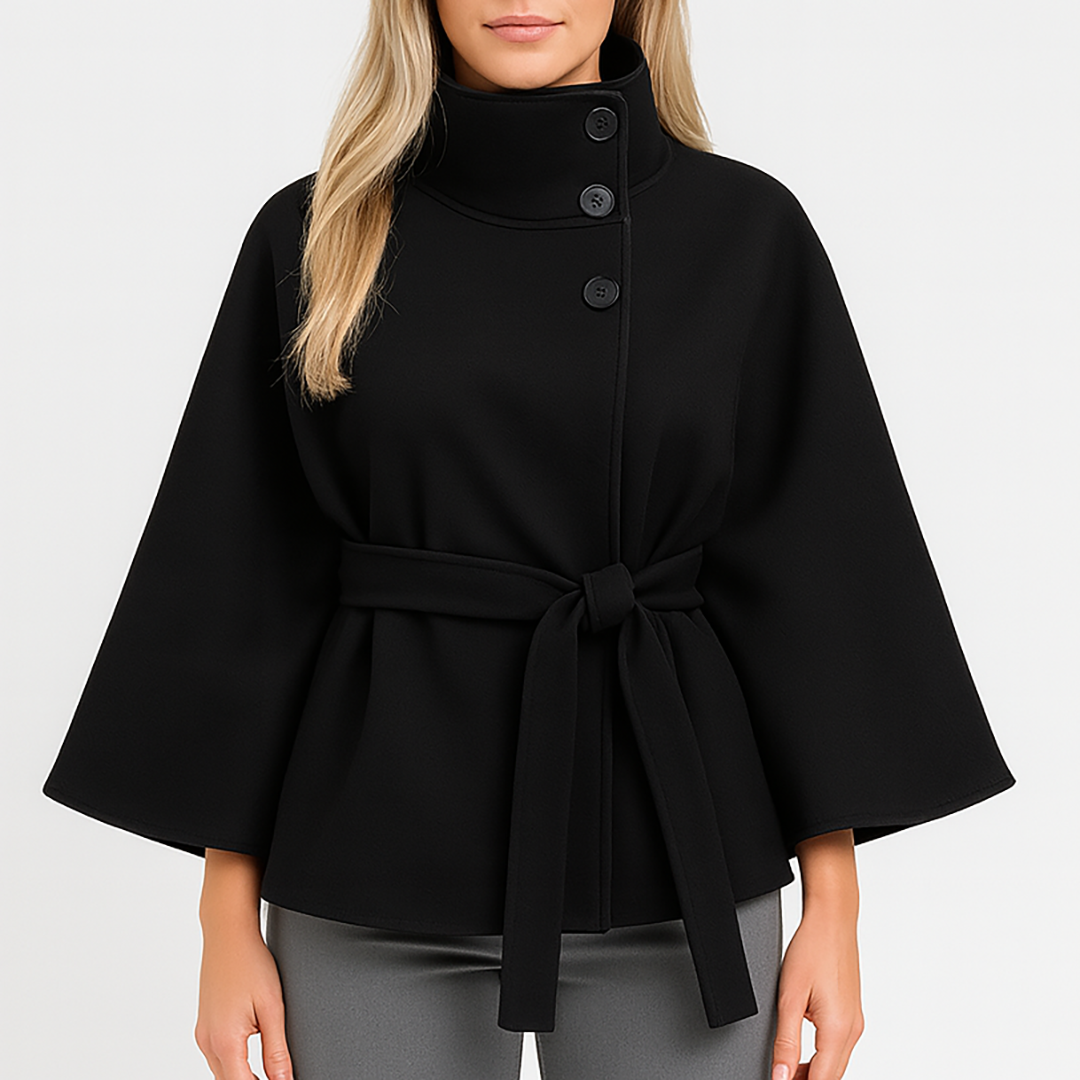 Sophisticated Belted High Collar Cape Coat For Women | Serelisse