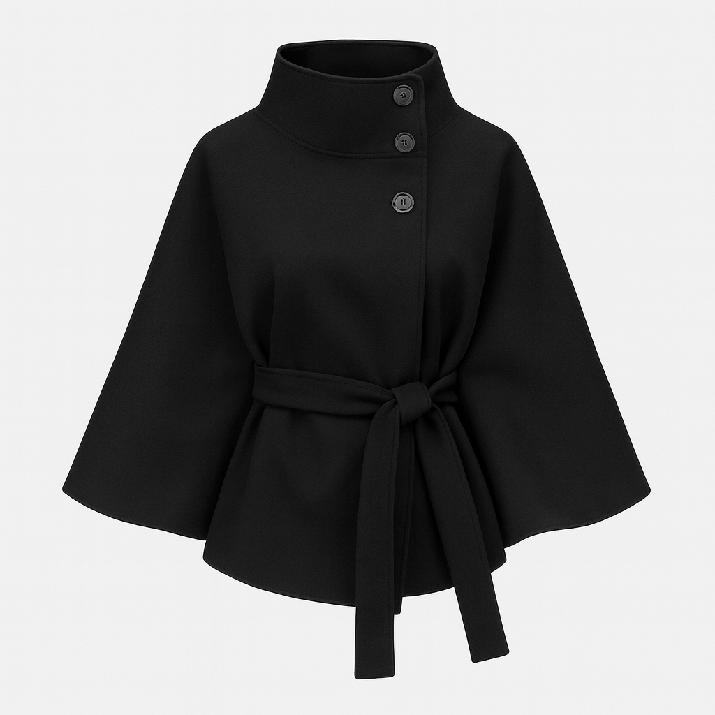 Sophisticated Belted High Collar Cape Coat For Women | Serelisse