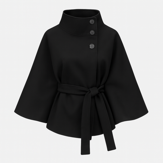 Sophisticated Belted High Collar Cape Coat For Women | Serelisse