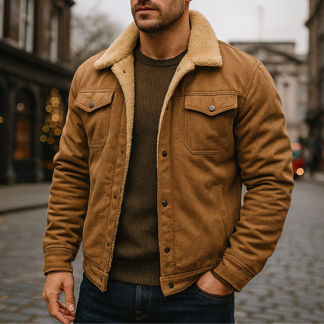 Elegant Sherpa Lined Button Front Jacket For Men | Dennis