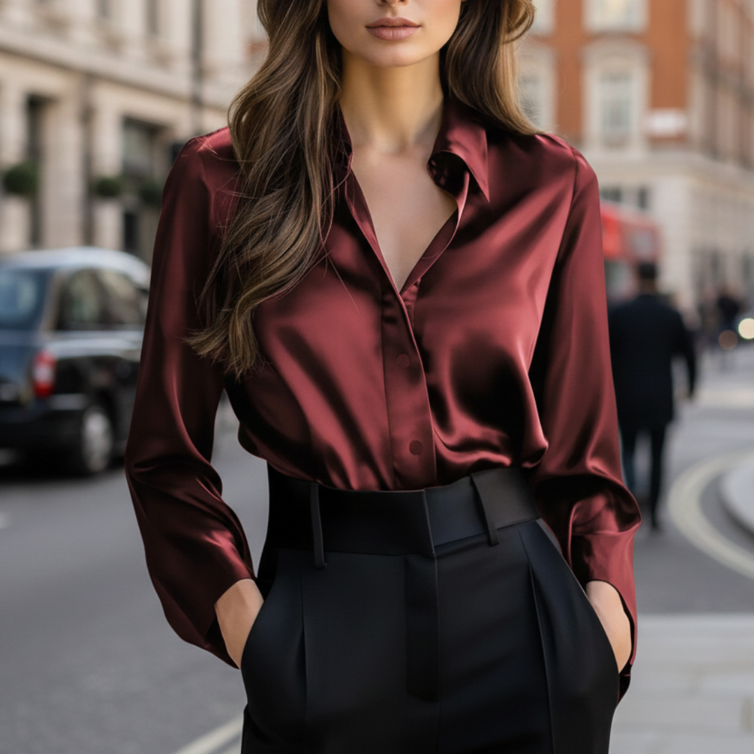 Classic Silky Finish Button Front Blouse For Women | Liorenne