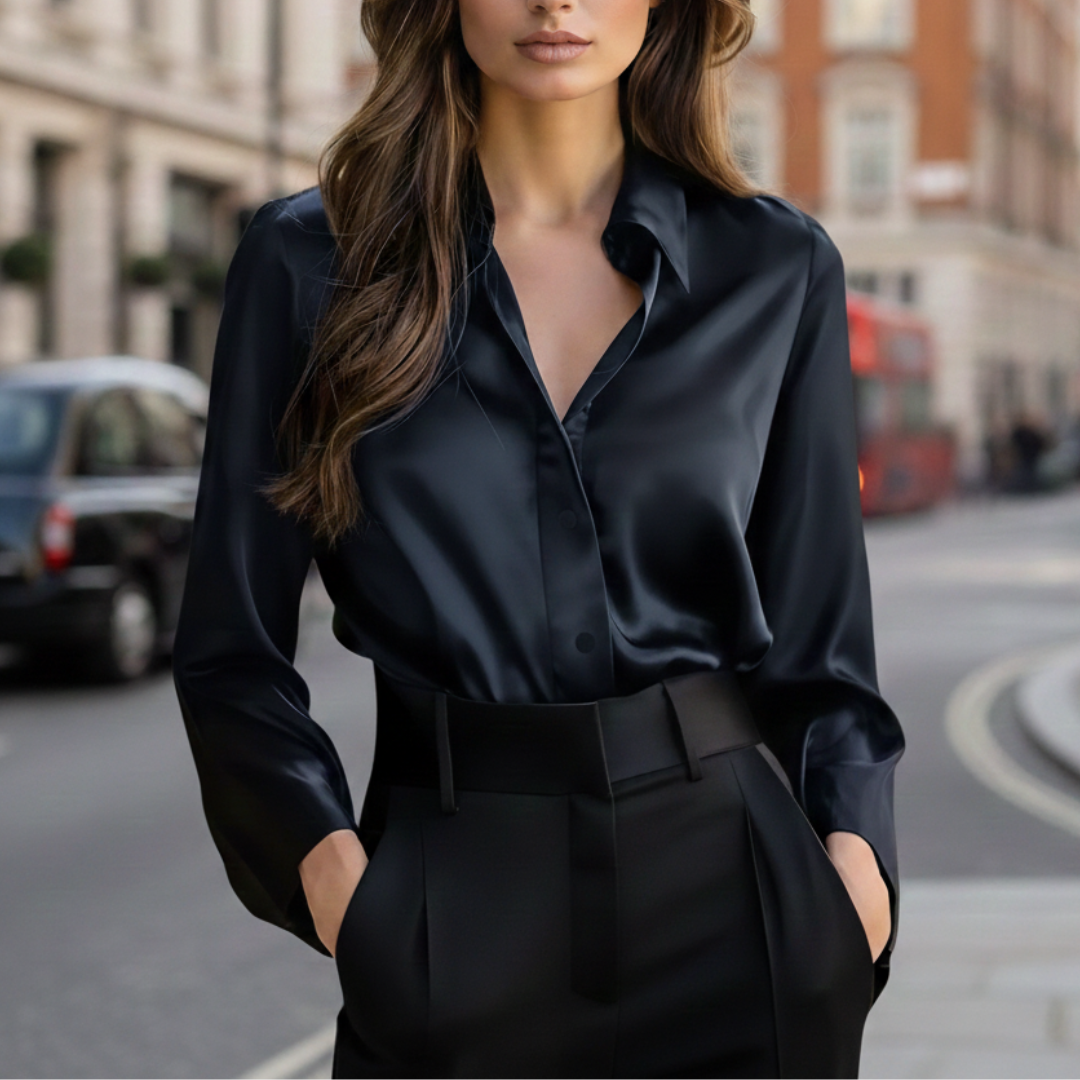 Classic Silky Finish Button Front Blouse For Women | Liorenne