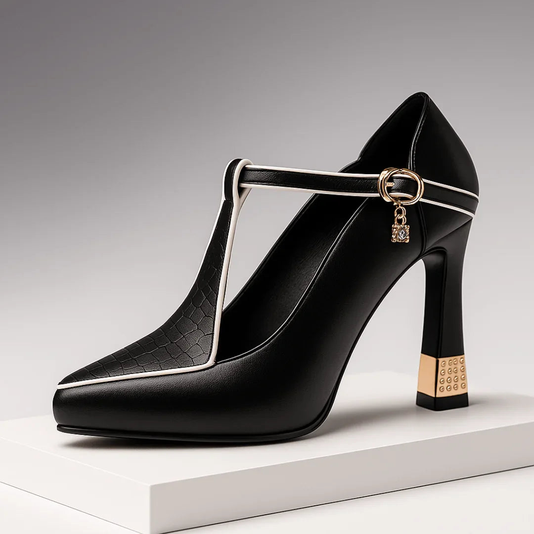 Sublime Pointed Toe T Strap Heels For Women | Vivienne