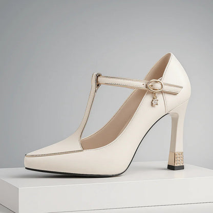 Sublime Pointed Toe T Strap Heels For Women | Vivienne